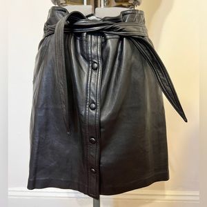 ASOS MNG Black Faux leather mini skirt with button front and tie belt size L